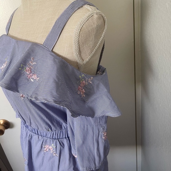 Woman's Blue striped Embroidered Floral Dress - Picture 3 of 8